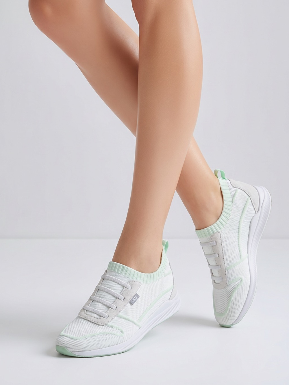 Naot Adonis Sneakers White and Mint Green knit upper NWOB